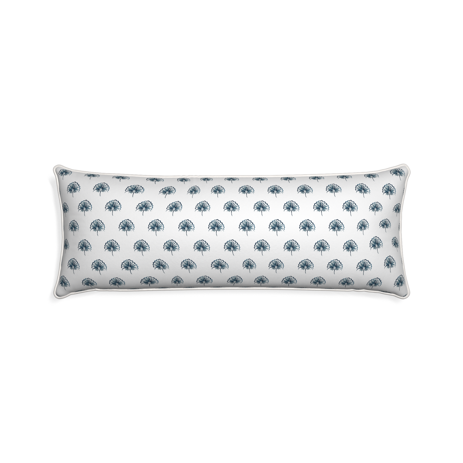Xl-lumbar penelope midnight custom floral navypillow with snow piping on white background