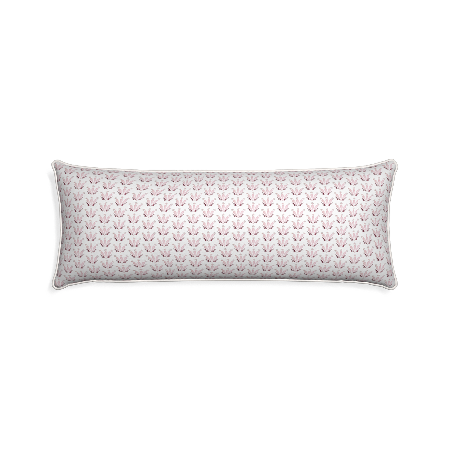 Xl-lumbar serena pink custom pink & burgundy drop repeat floralpillow with snow piping on white background
