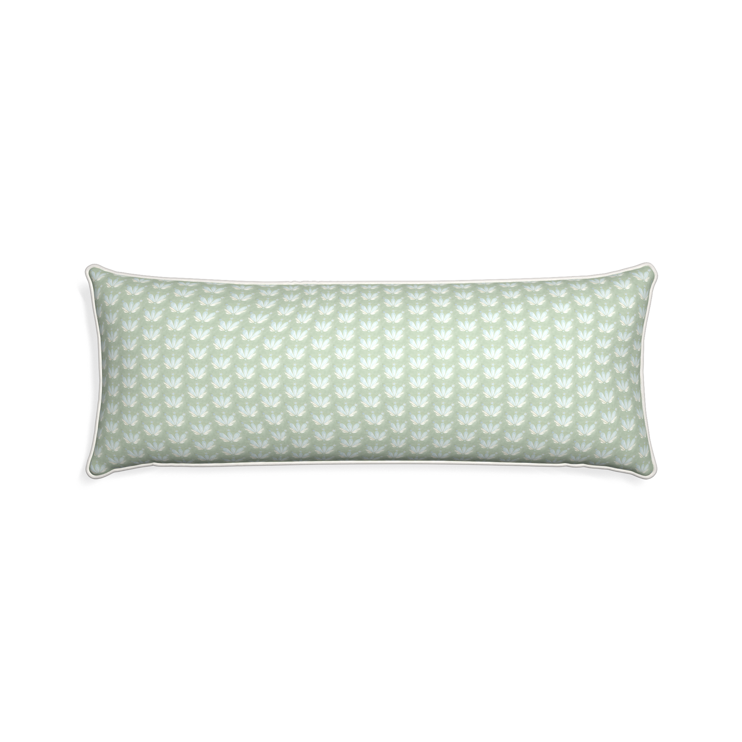 Xl-lumbar serena sea salt custom blue & green floral drop repeatpillow with snow piping on white background