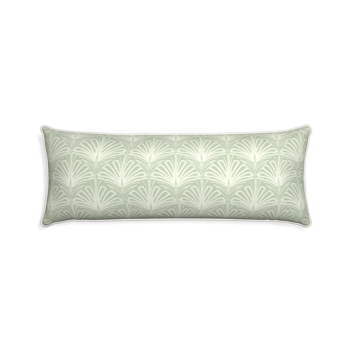 Xl-lumbar suzy sage custom sage green palmpillow with snow piping on white background