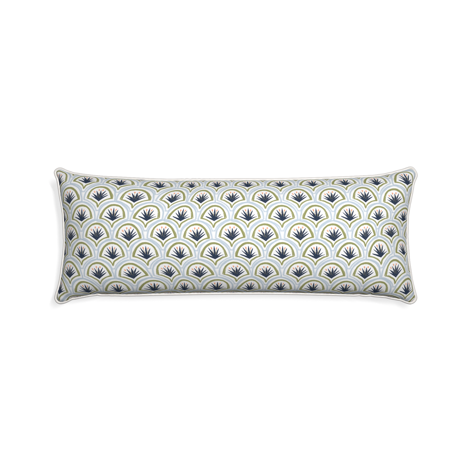Xl-lumbar thatcher midnight custom art deco palm patternpillow with snow piping on white background