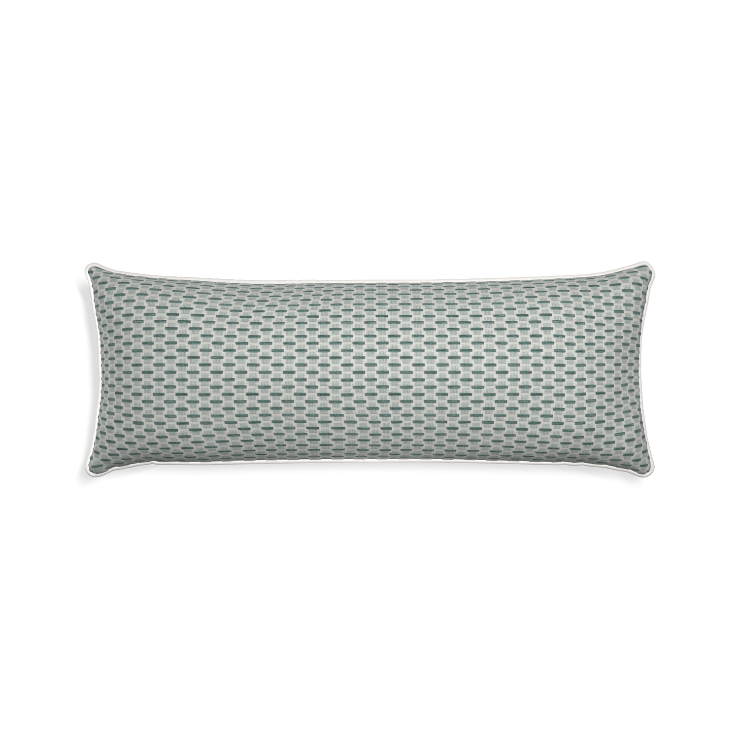 Xl-lumbar willow mint custom green geometric chenillepillow with snow piping on white background