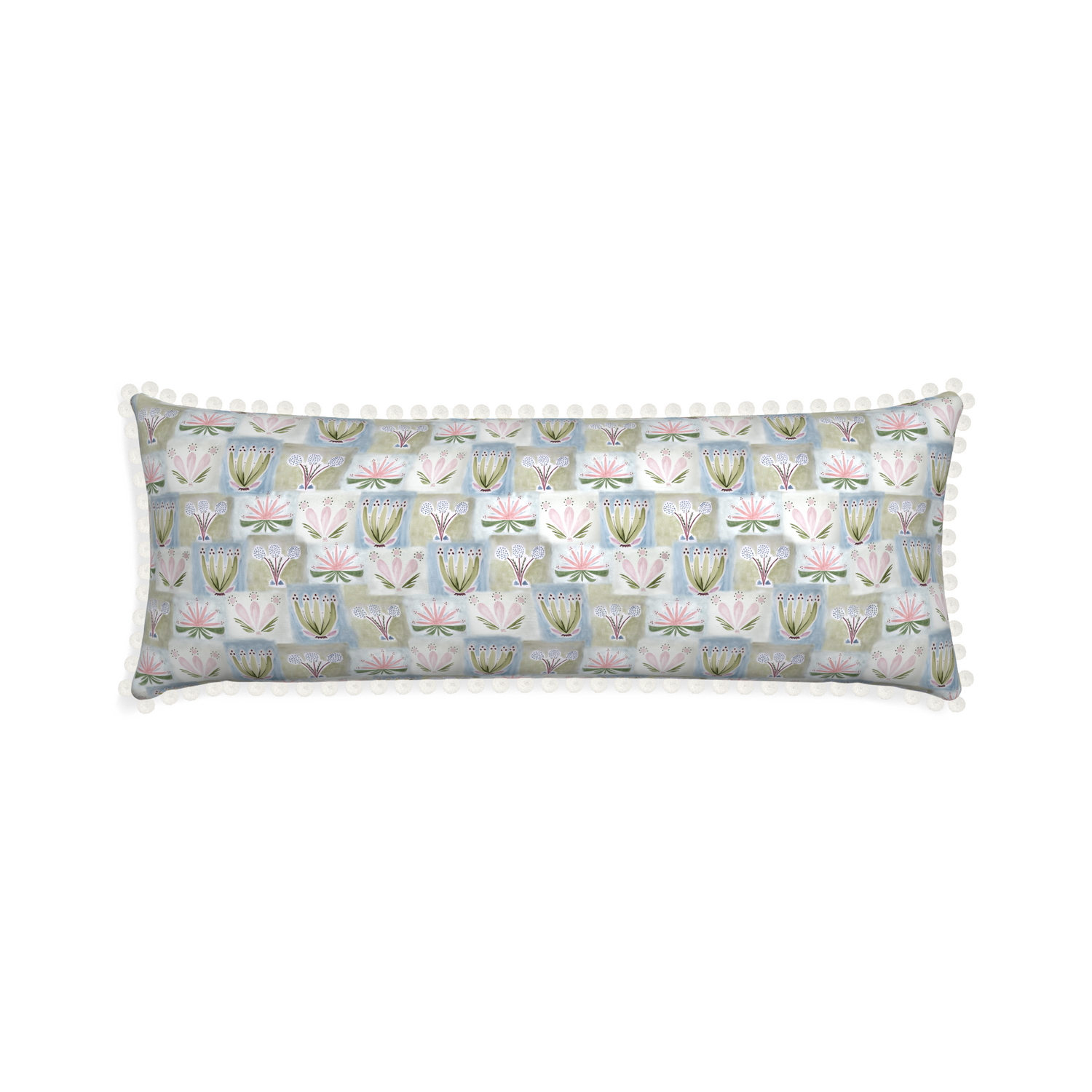 Xl-lumbar harper custom hand-painted floralpillow with snow pom pom on white background