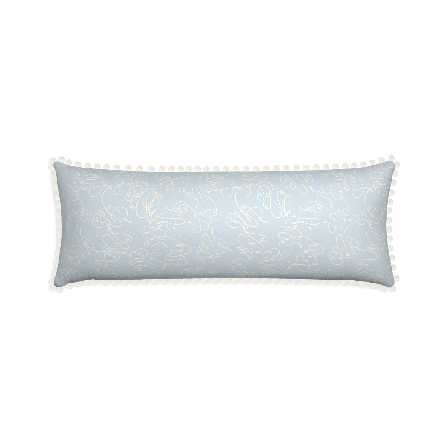 Xl-lumbar mirabella custom powder blue abstractpillow with snow pom pom on white background