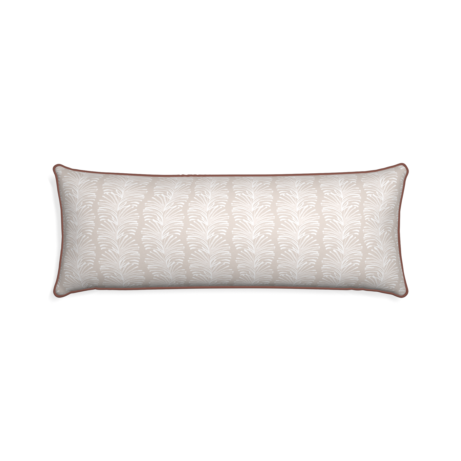 Xl-lumbar emma sand custom sand colored botanical stripepillow with w piping on white background