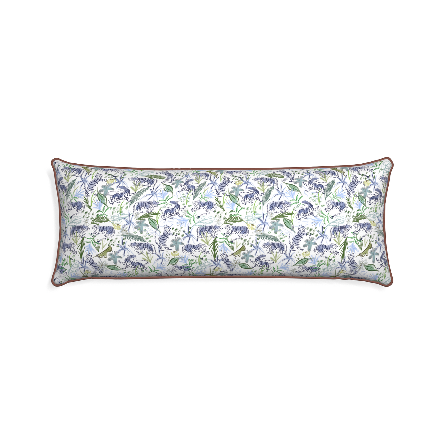 Xl-lumbar frida green custom green tigerpillow with w piping on white background