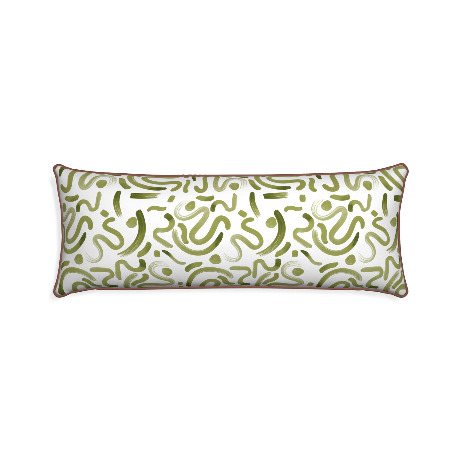 Xl-lumbar hockney moss custom moss greenpillow with w piping on white background