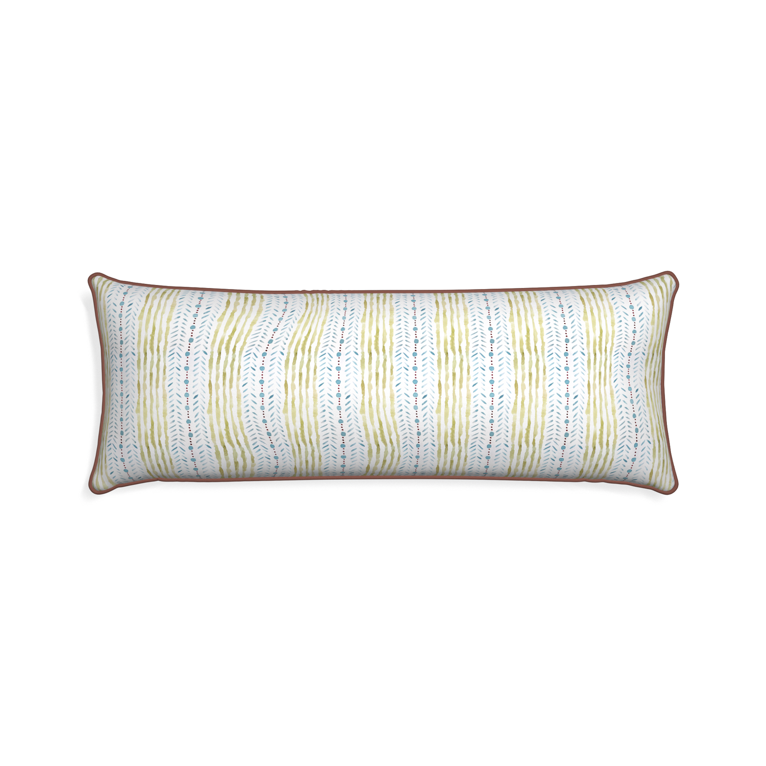 Xl-lumbar julia custom blue & green stripedpillow with w piping on white background