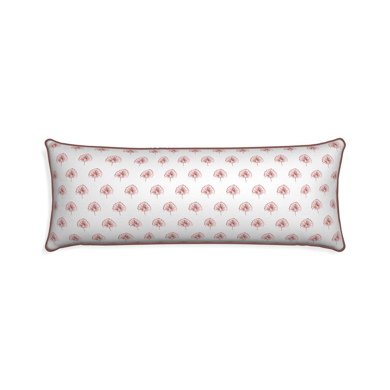 Xl-lumbar penelope rose custom floral pinkpillow with w piping on white background