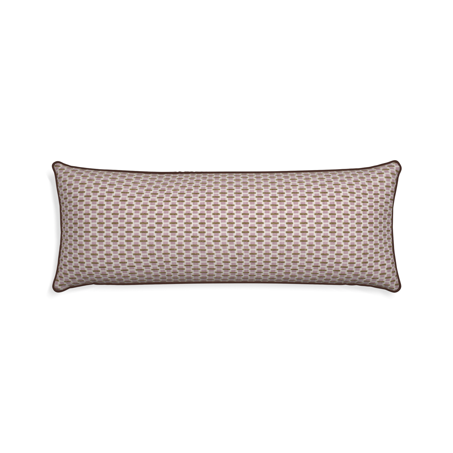Xl-lumbar willow orchid custom pink geometric chenillepillow with w piping on white background