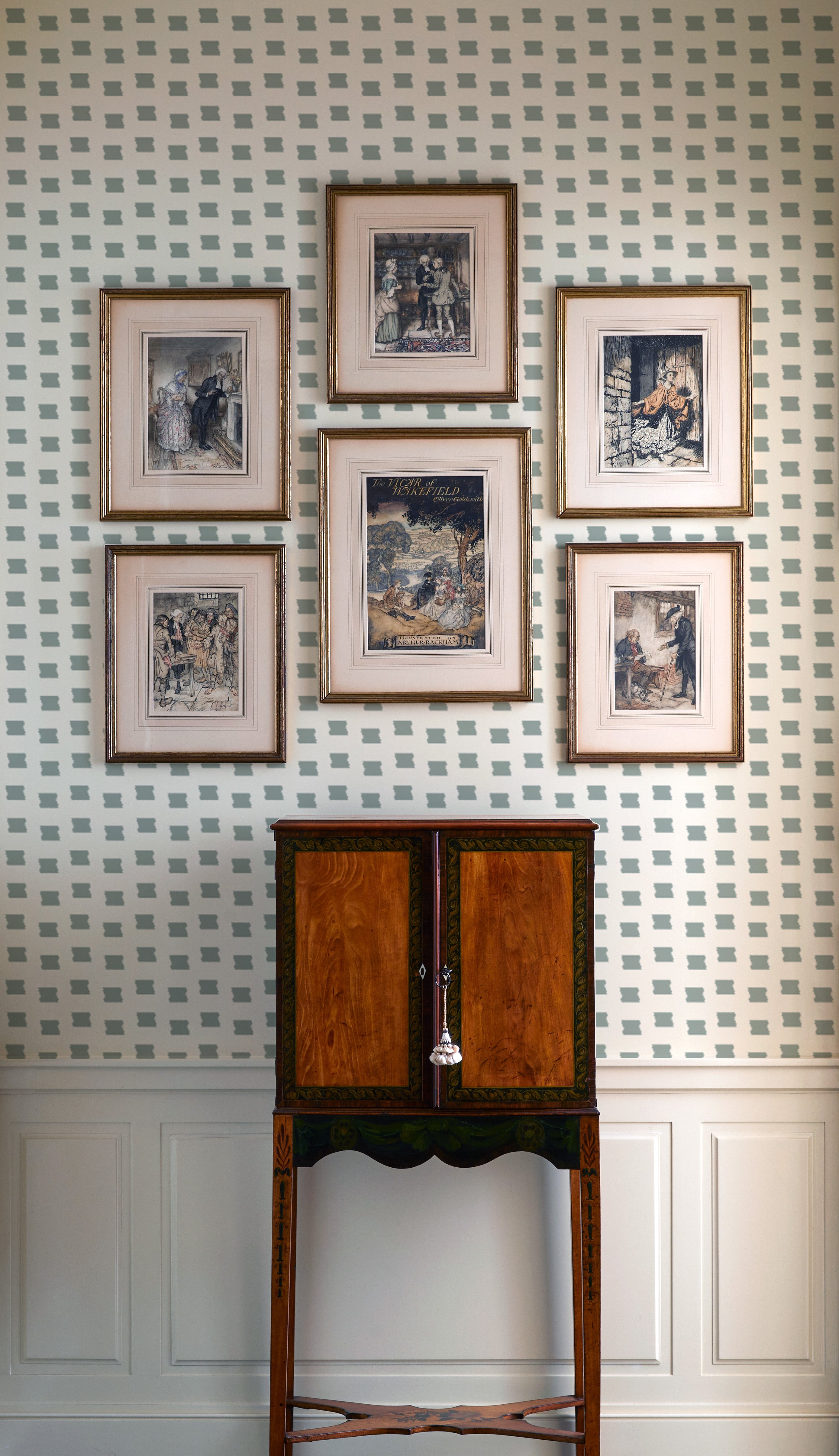 Denton Sage Wallpaper with cabinet