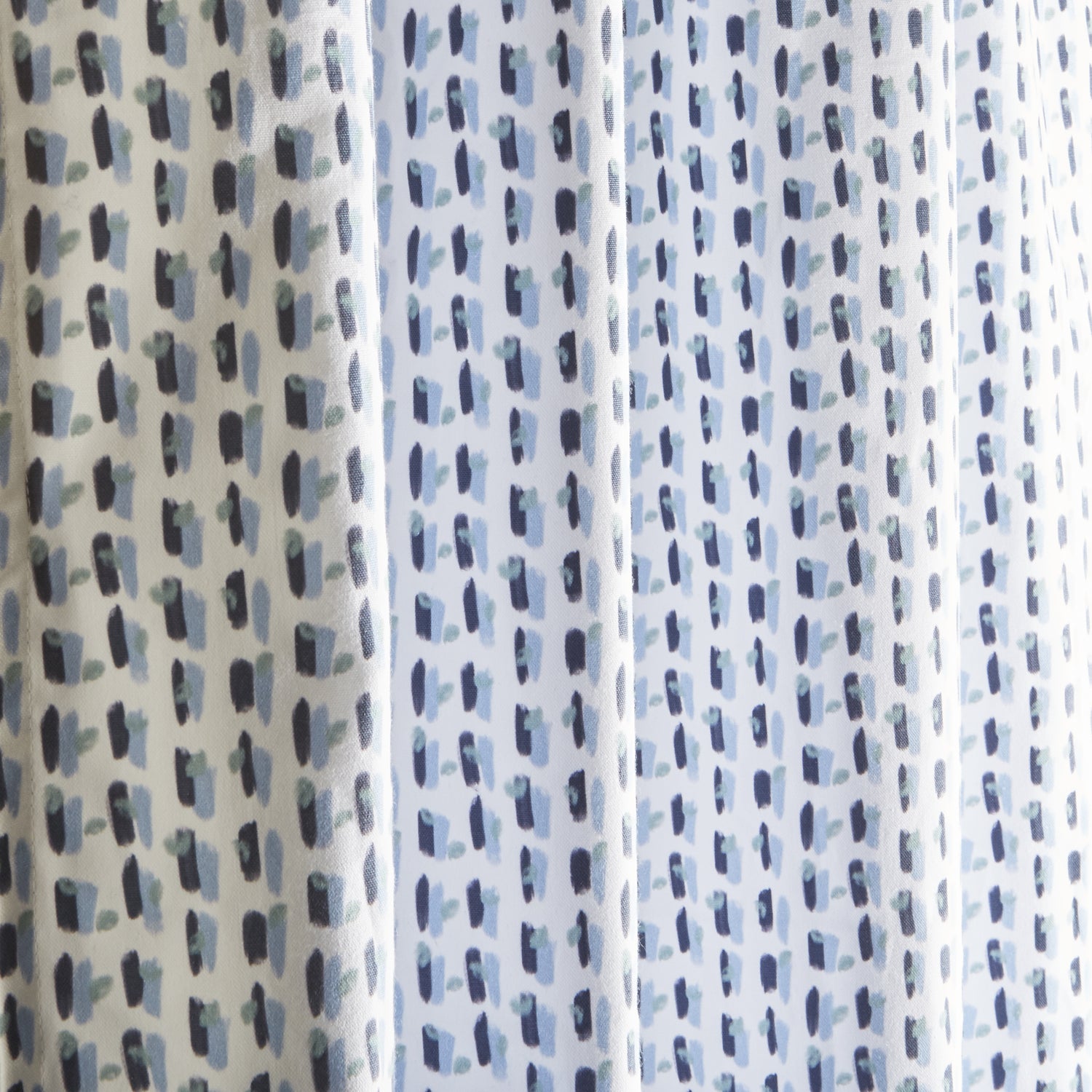 Sky and Navy Blue Poppy Printed Curtain Close-up