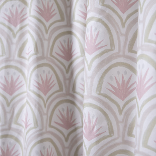 Pink Art Deco Palm Printed Curtains Close-Up