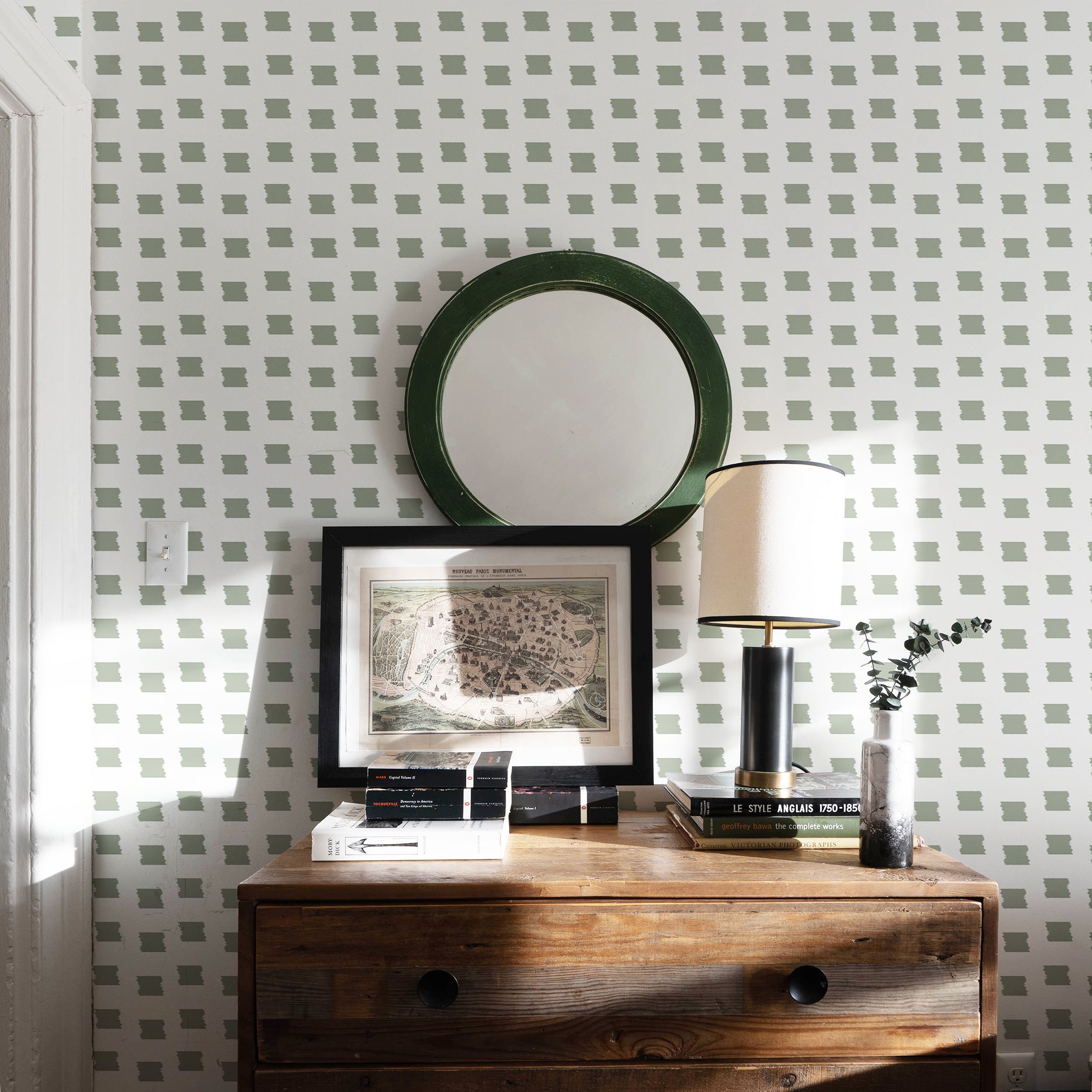 Denton Sage Wallpaper with dresser