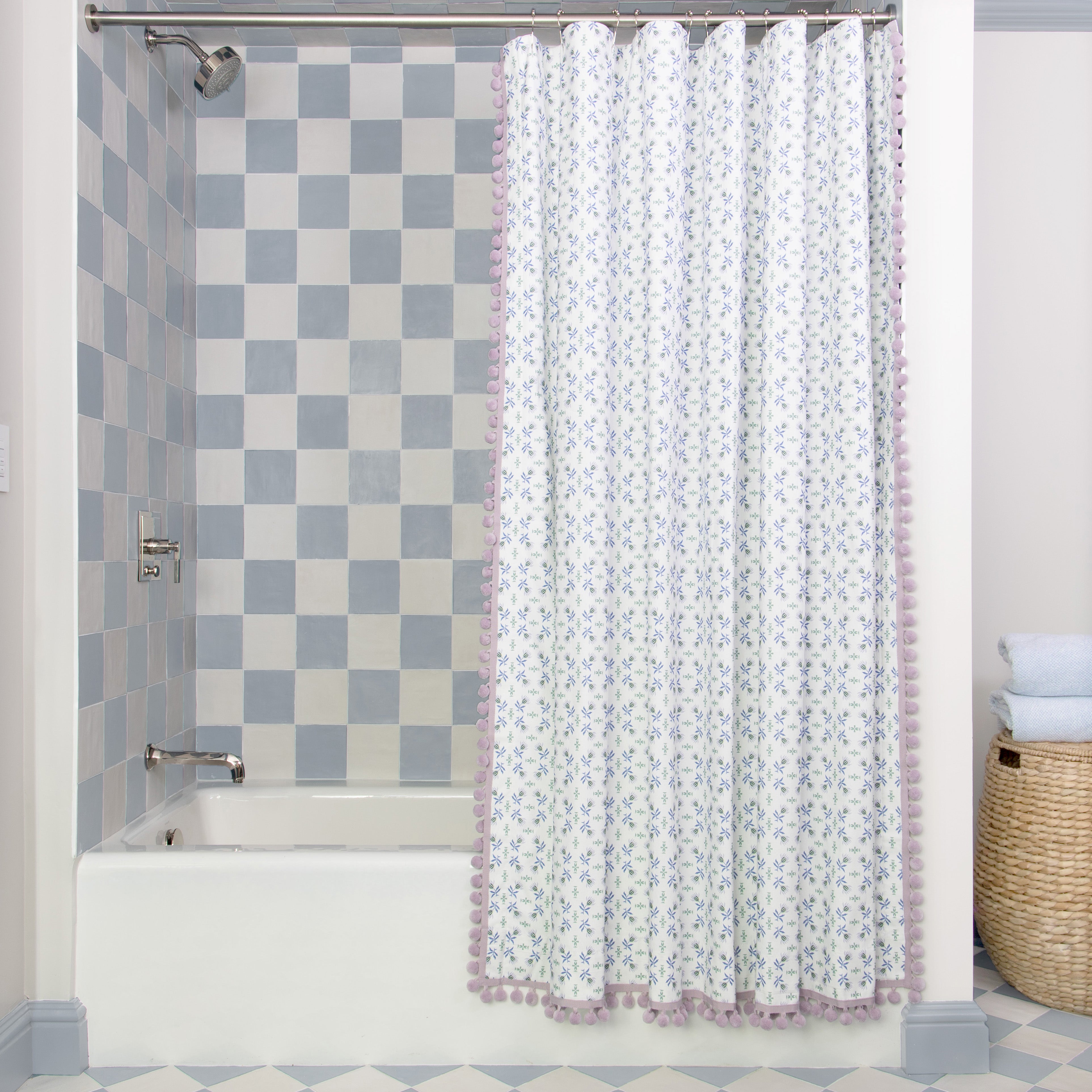 Blue & Green Floral Custom Shower Curtain | Pepper Home