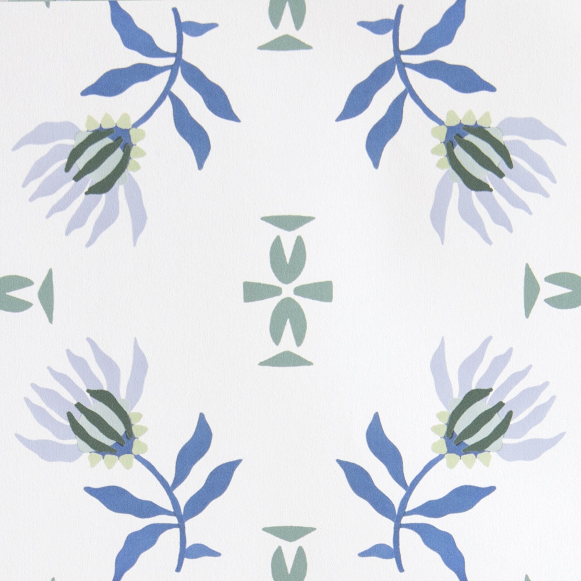 Blue & Green Floral Printed Wallpaper Swatch