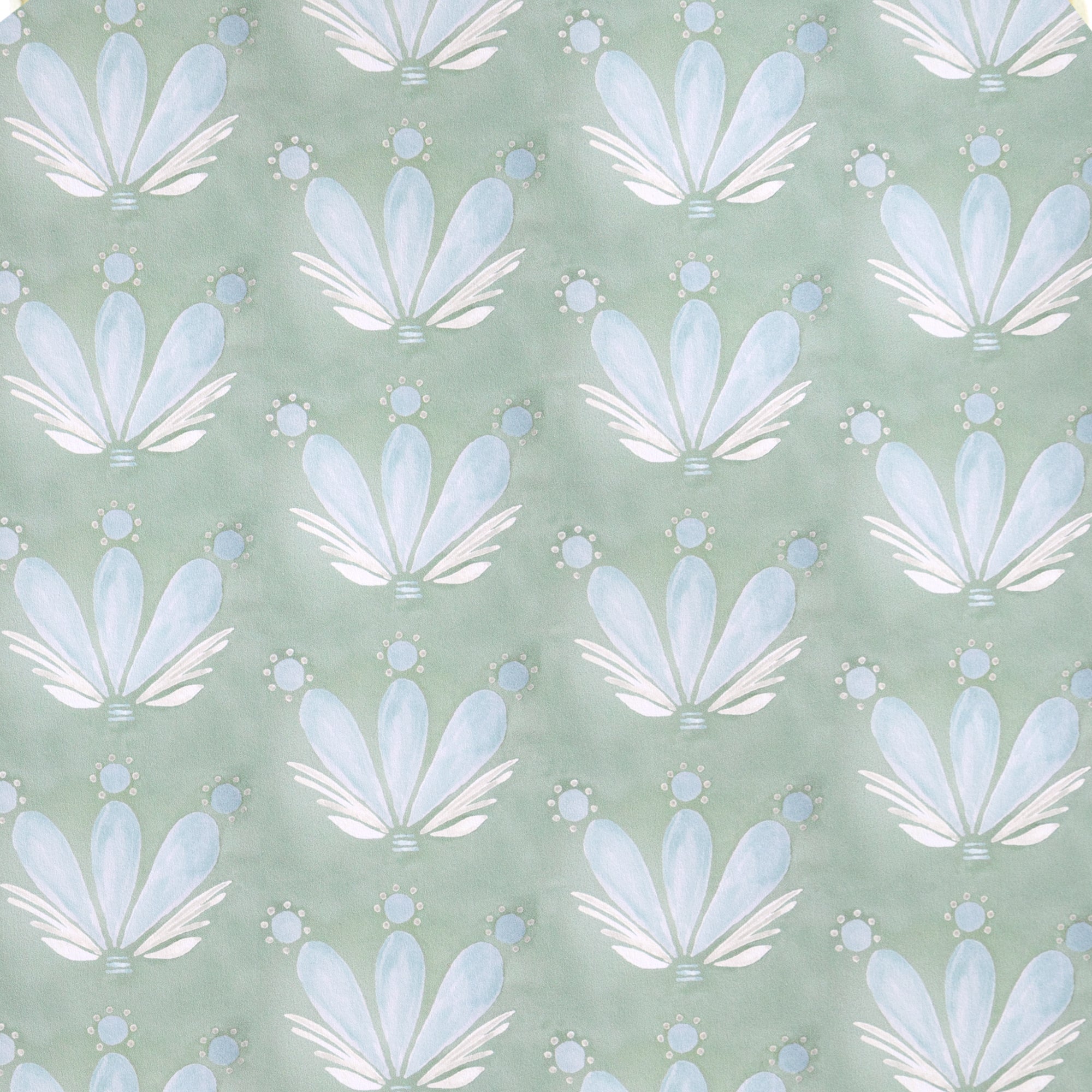 Blue & Green Floral Drop Repeat Printed Wallpaper Swatch