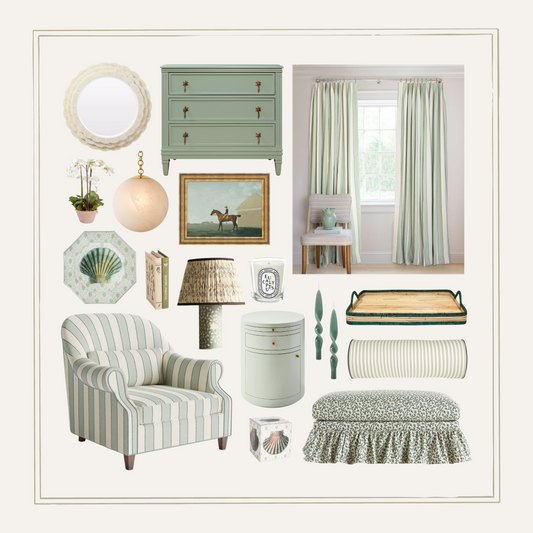 Florence Eucalyptus Fabric Green Striped Linen Style Guide for a Living Room