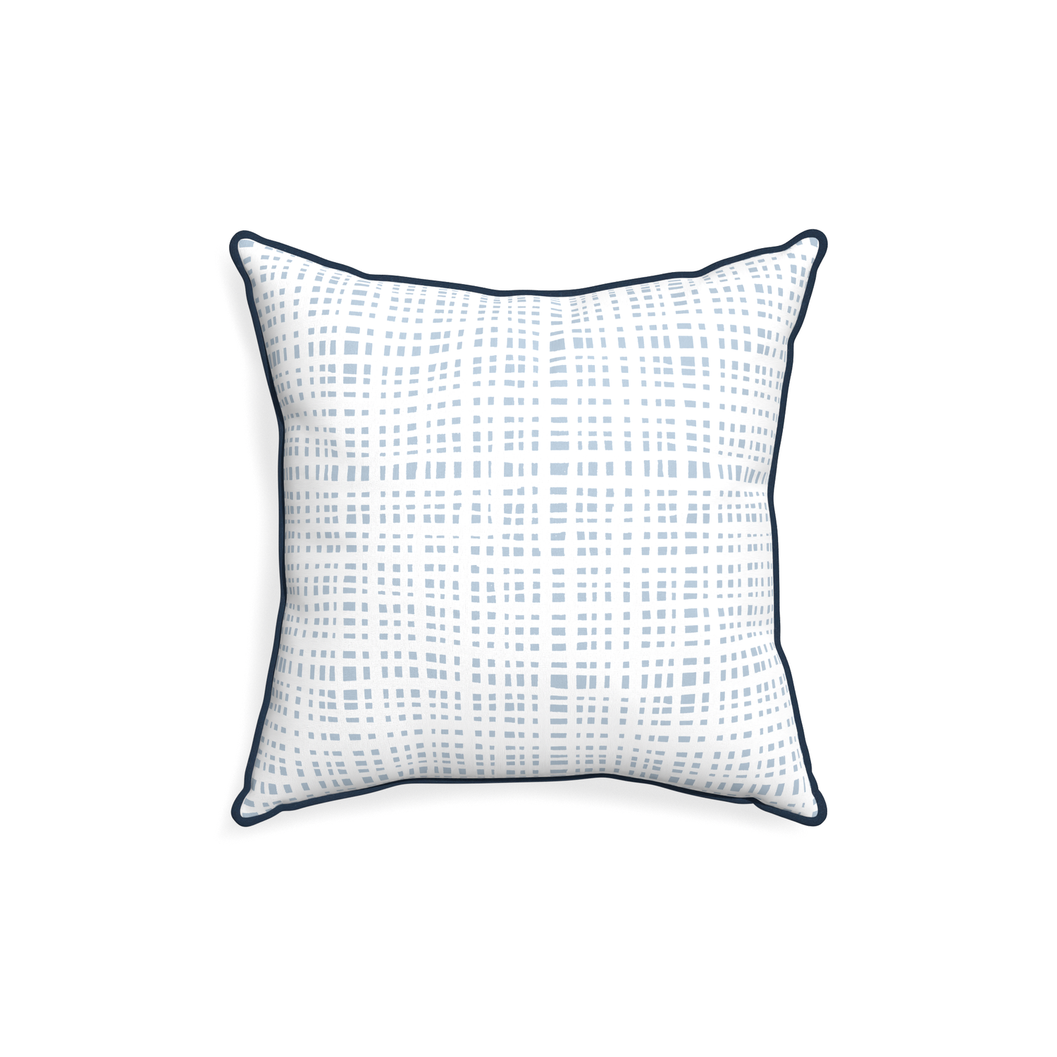 Plaid Sky Blue square pillow with dark blue piping