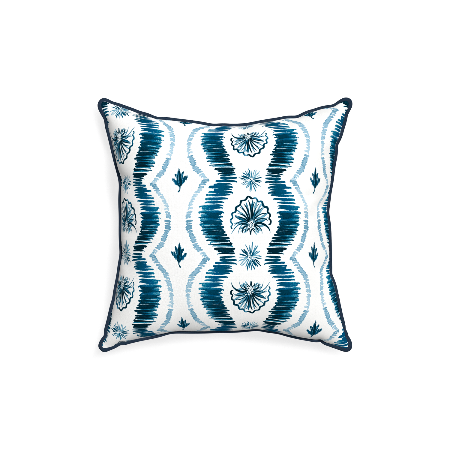 18-square alice custom blue ikatpillow with c piping on white background