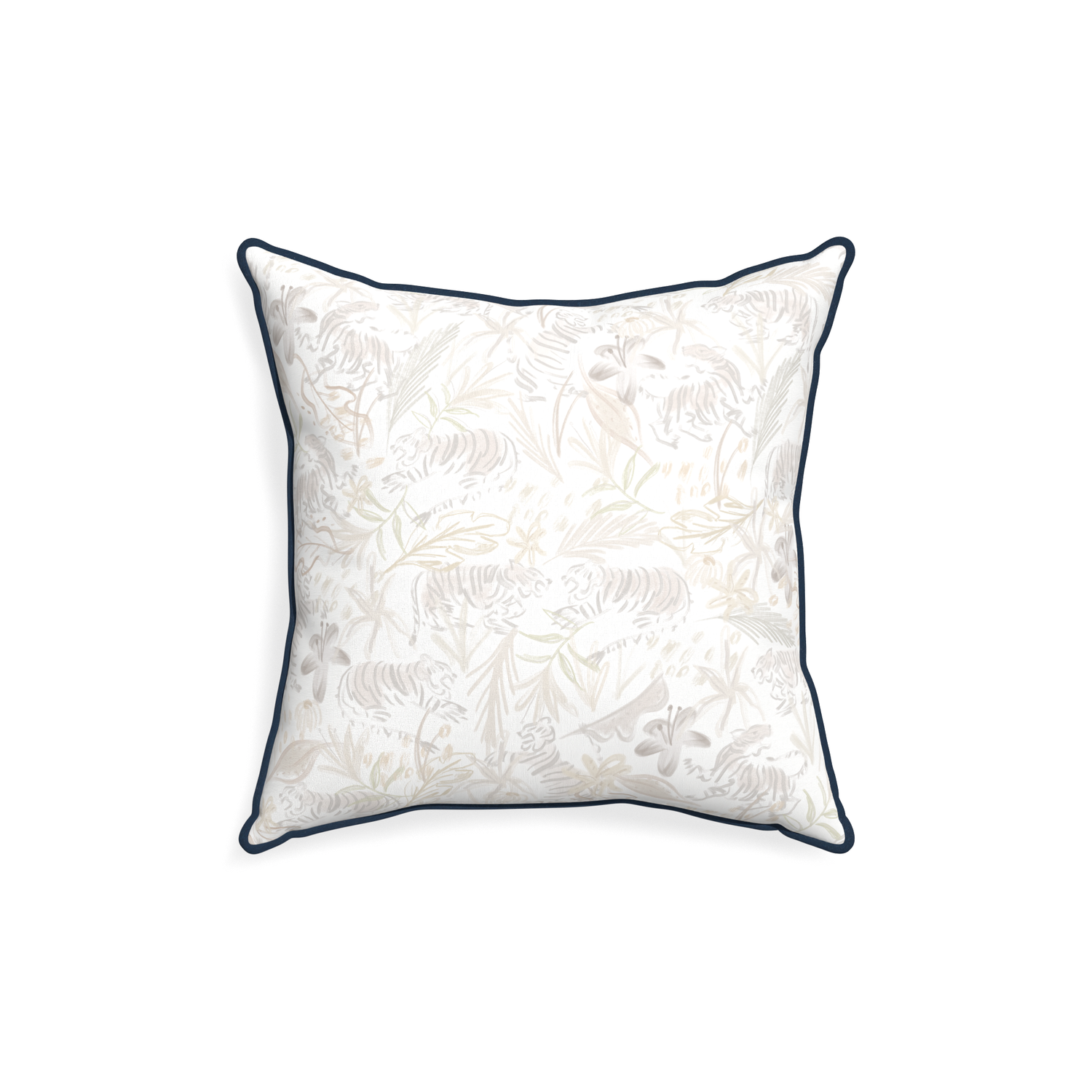 18-square frida sand custom beige chinoiserie tigerpillow with c piping on white background