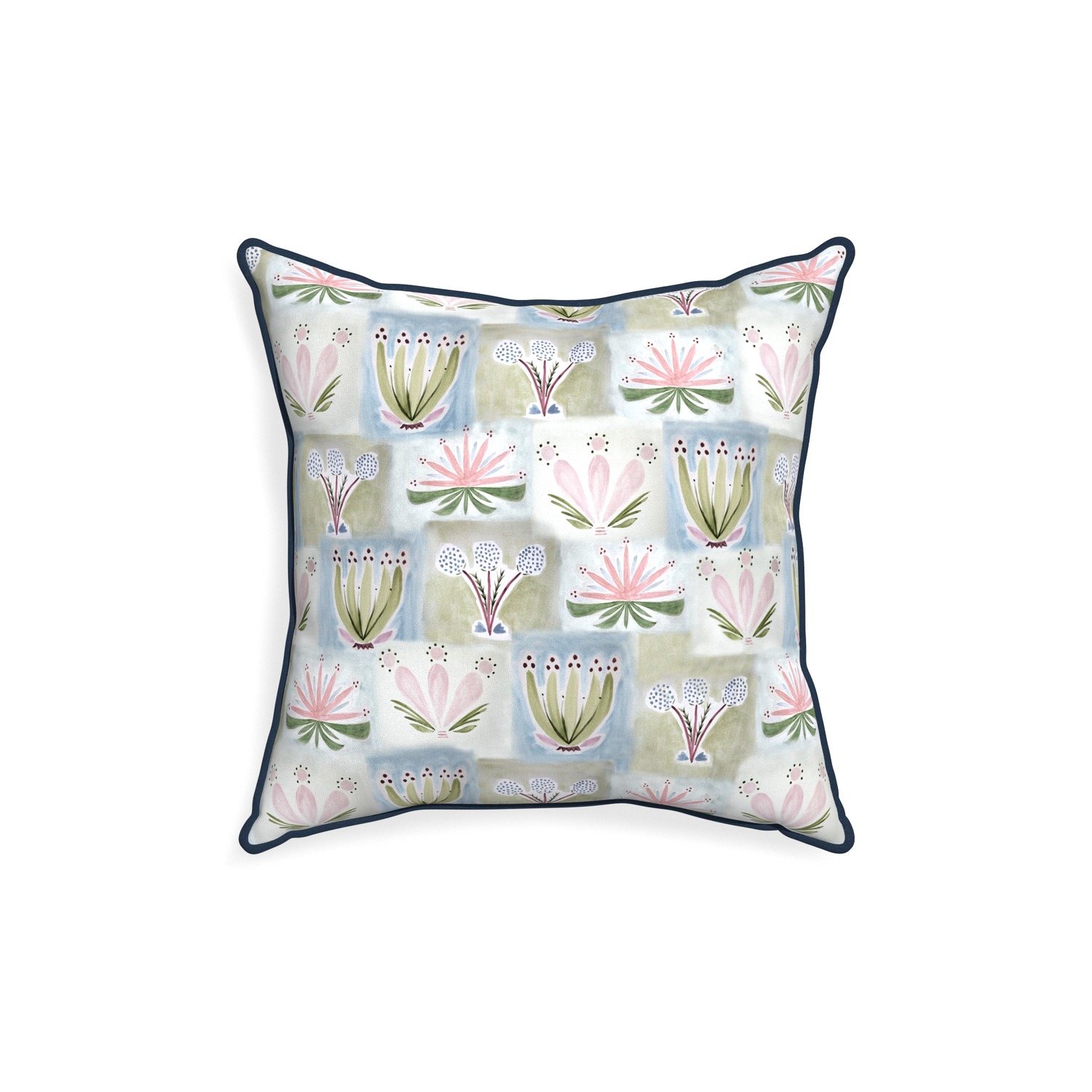 18-square harper custom hand-painted floralpillow with c piping on white background