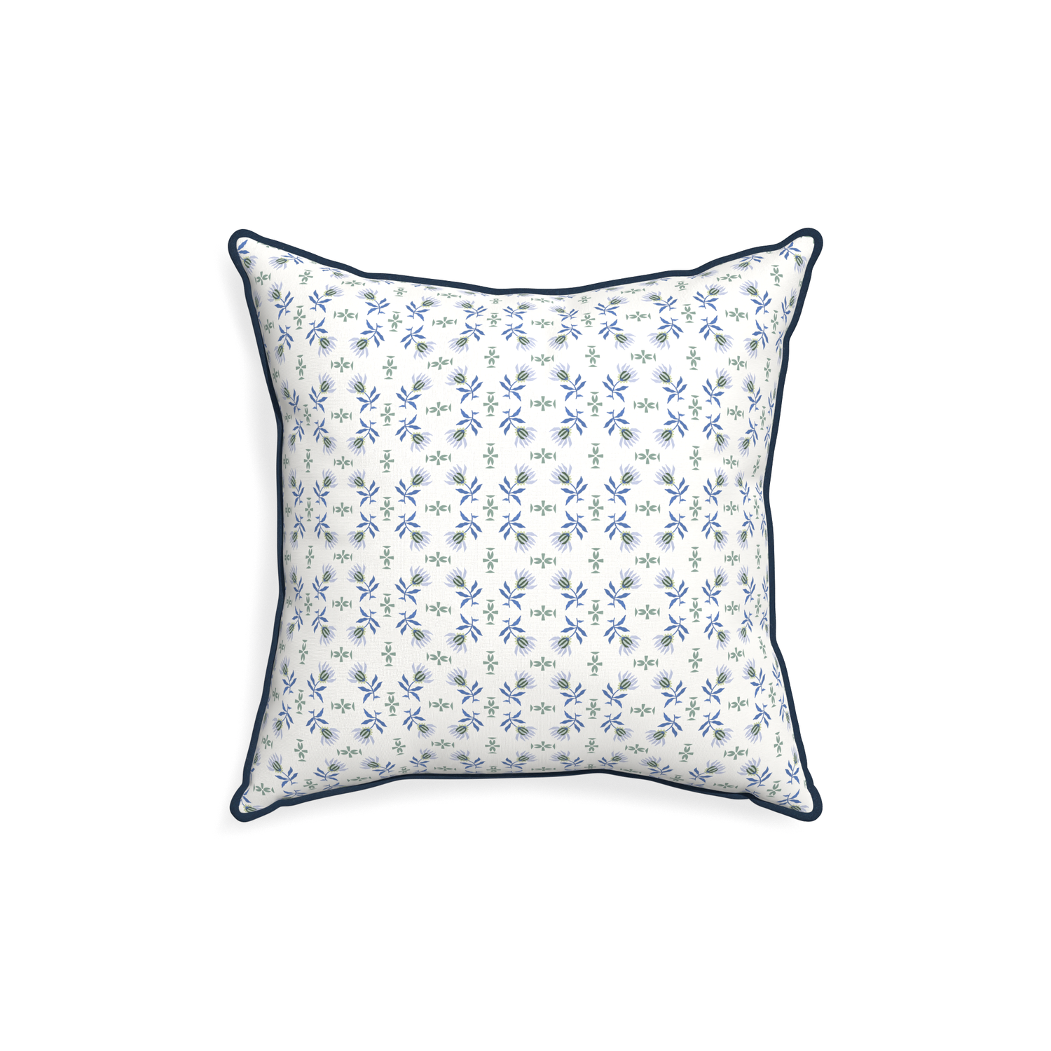 18-square lee custom blue & green floralpillow with c piping on white background