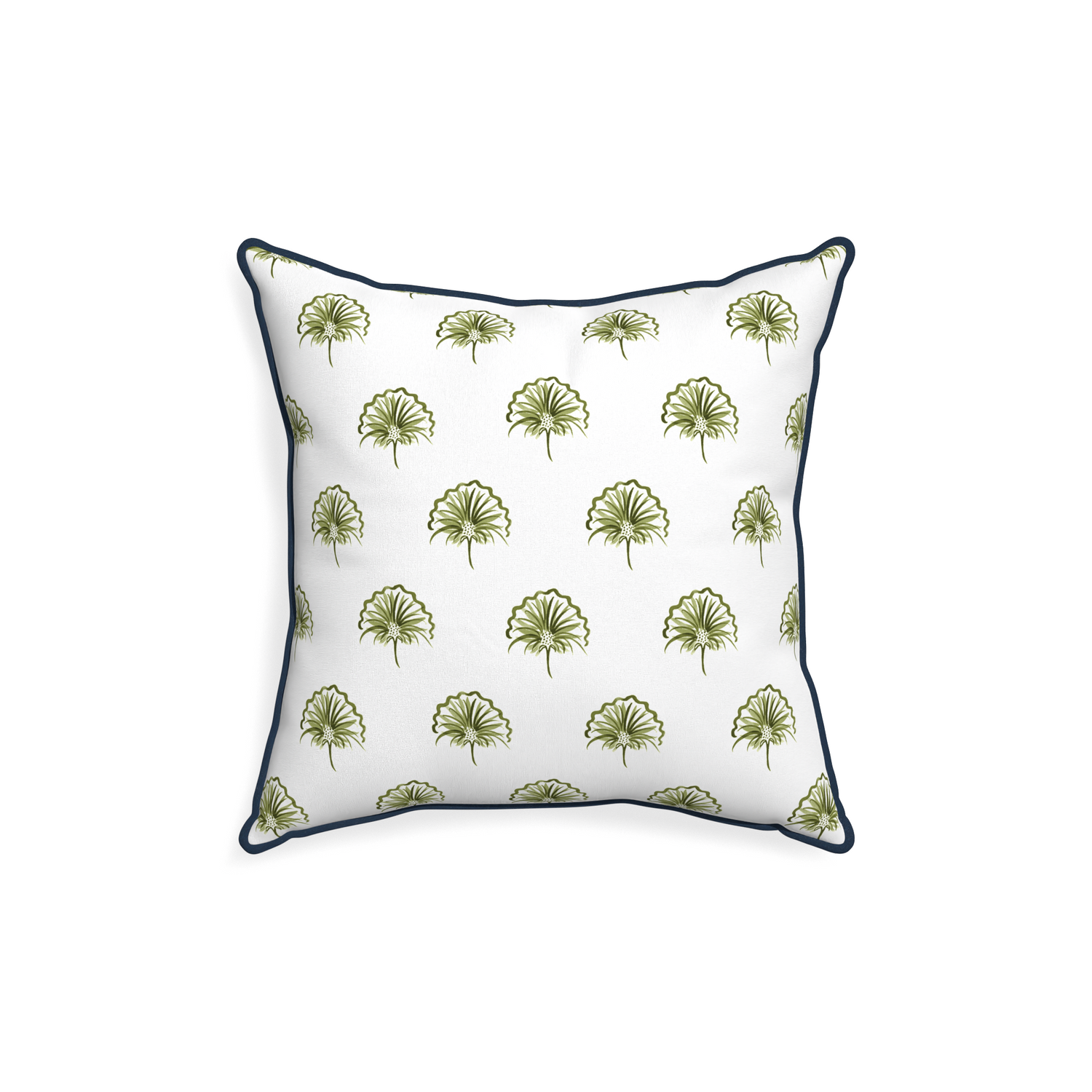 18-square penelope moss custom green floralpillow with c piping on white background