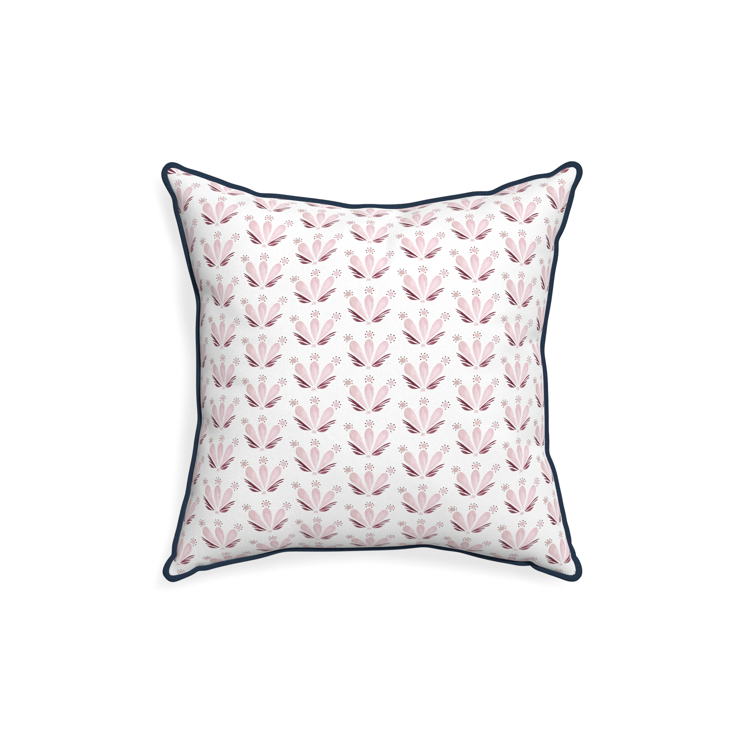 18-square serena pink custom pink & burgundy drop repeat floralpillow with c piping on white background