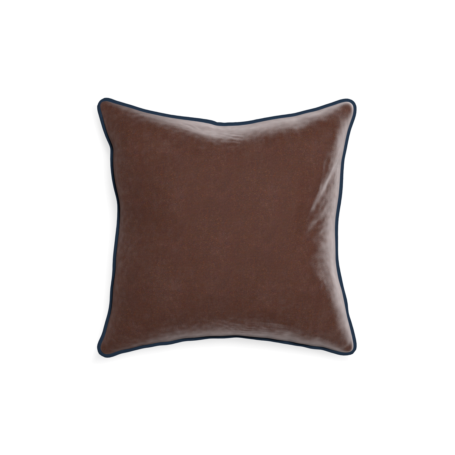 18-square walnut velvet custom brownpillow with c piping on white background