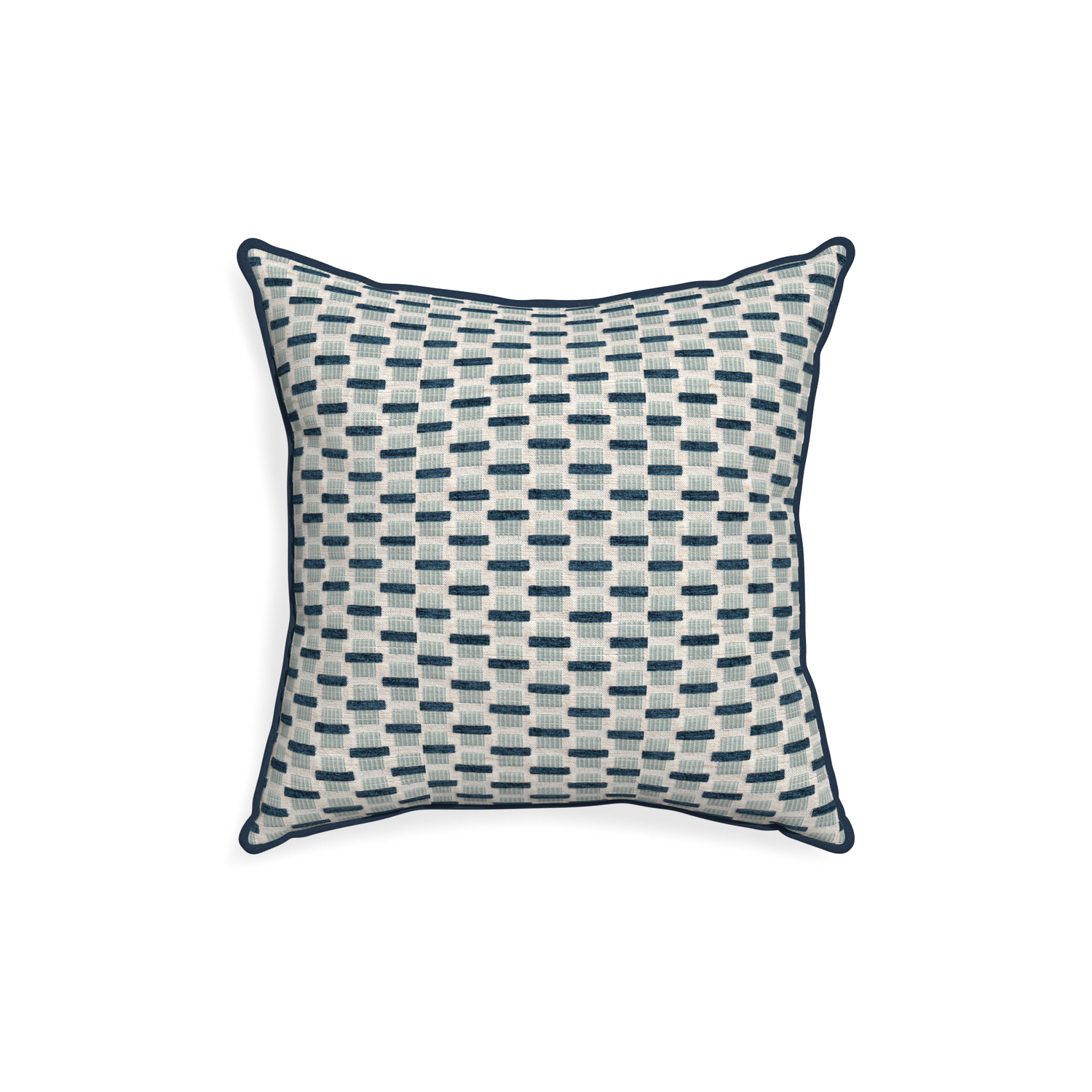 18-square willow amalfi custom blue geometric chenillepillow with c piping on white background