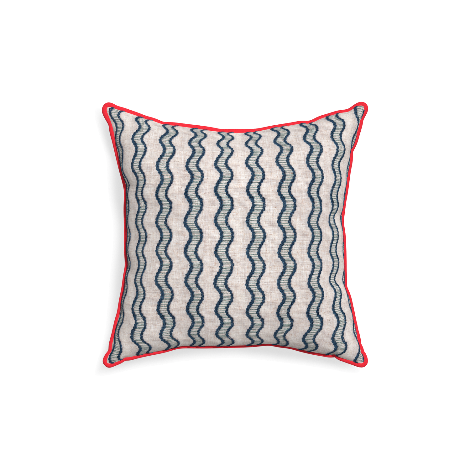 18-square beatrice custom embroidered wavepillow with cherry piping on white background