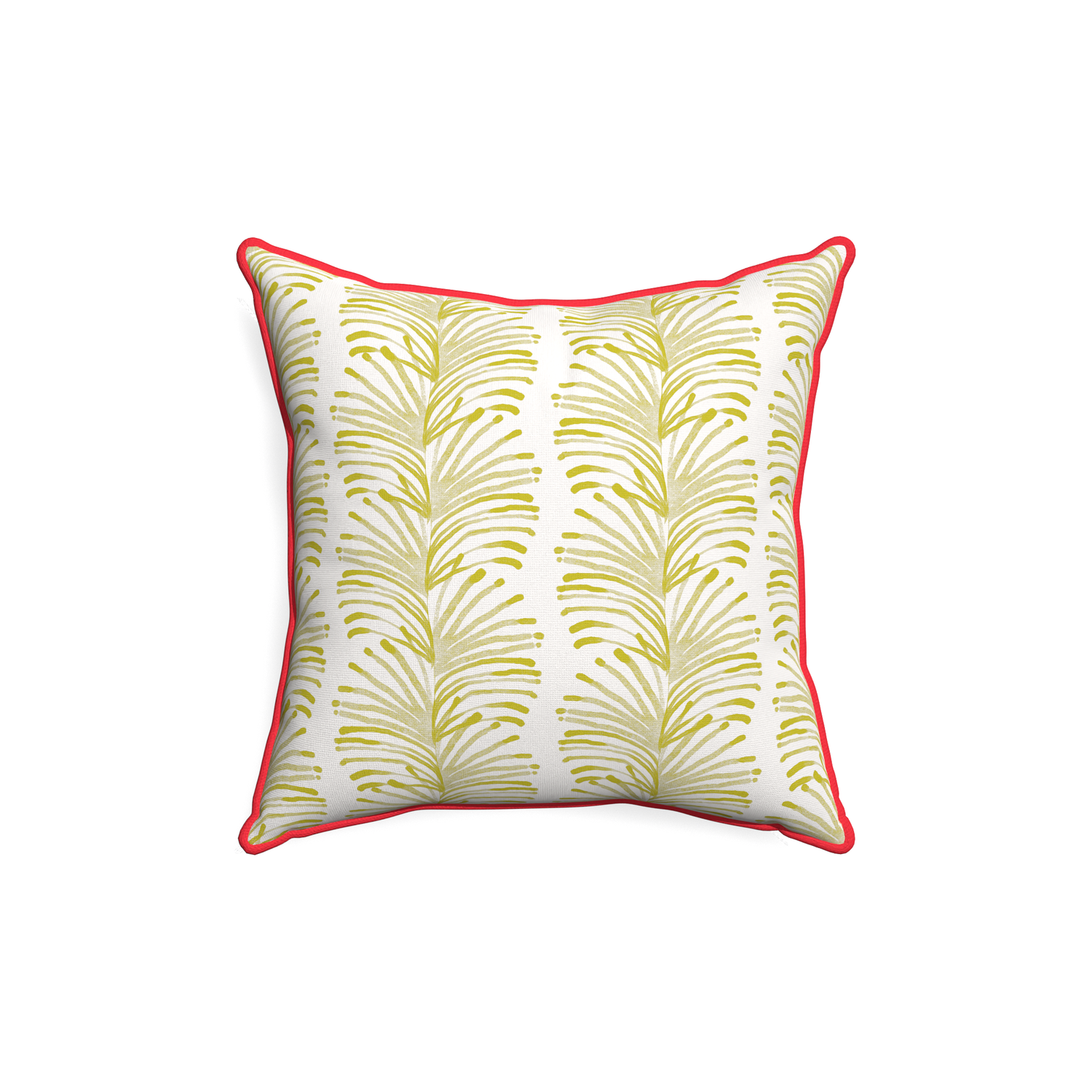 18-square emma chartreuse custom pillow with cherry piping on white background