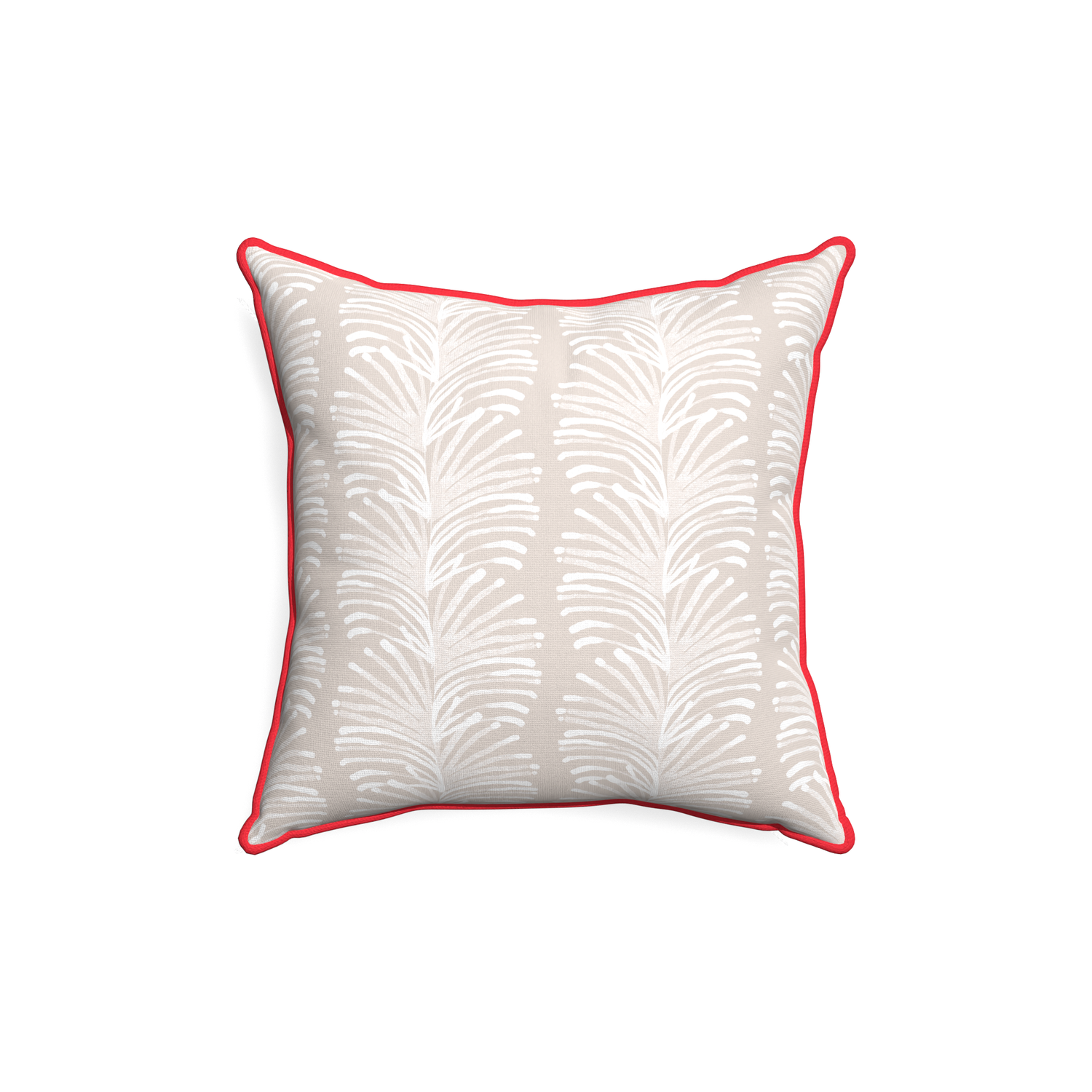 18-square emma sand custom pillow with cherry piping on white background