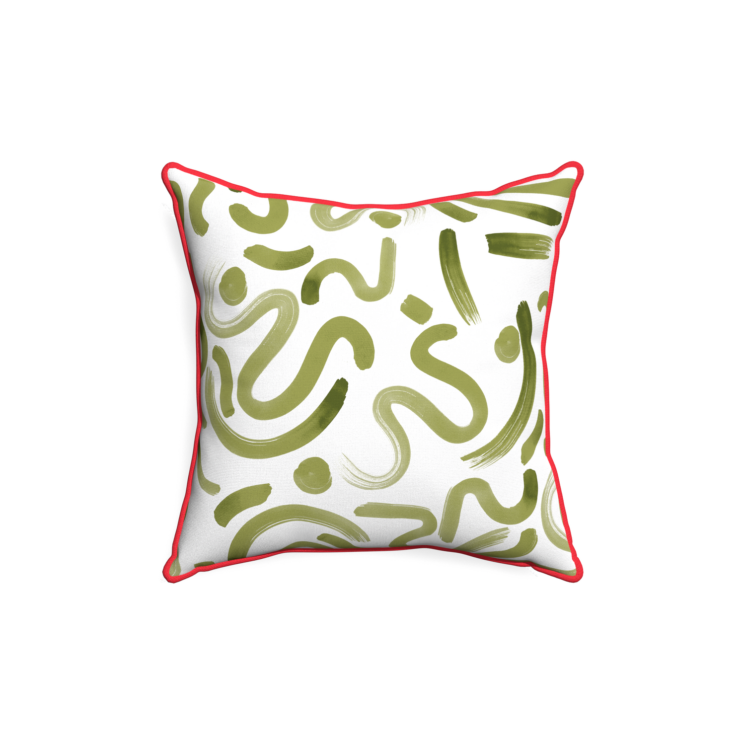 18-square hockney moss custom pillow with cherry piping on white background