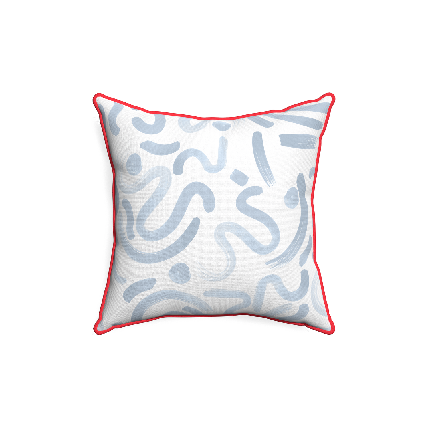 18-square hockney sky custom pillow with cherry piping on white background