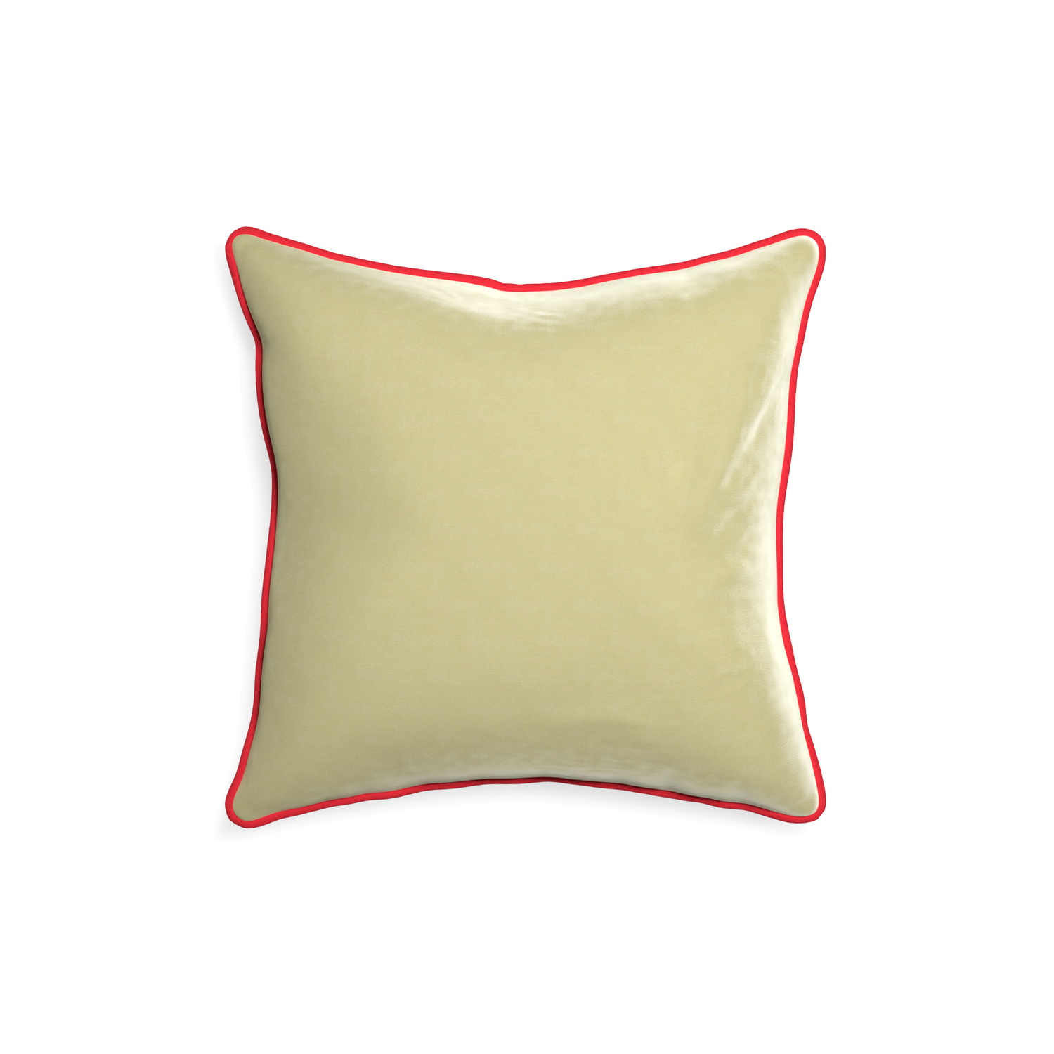 18-square pear velvet custom light greenpillow with cherry piping on white background