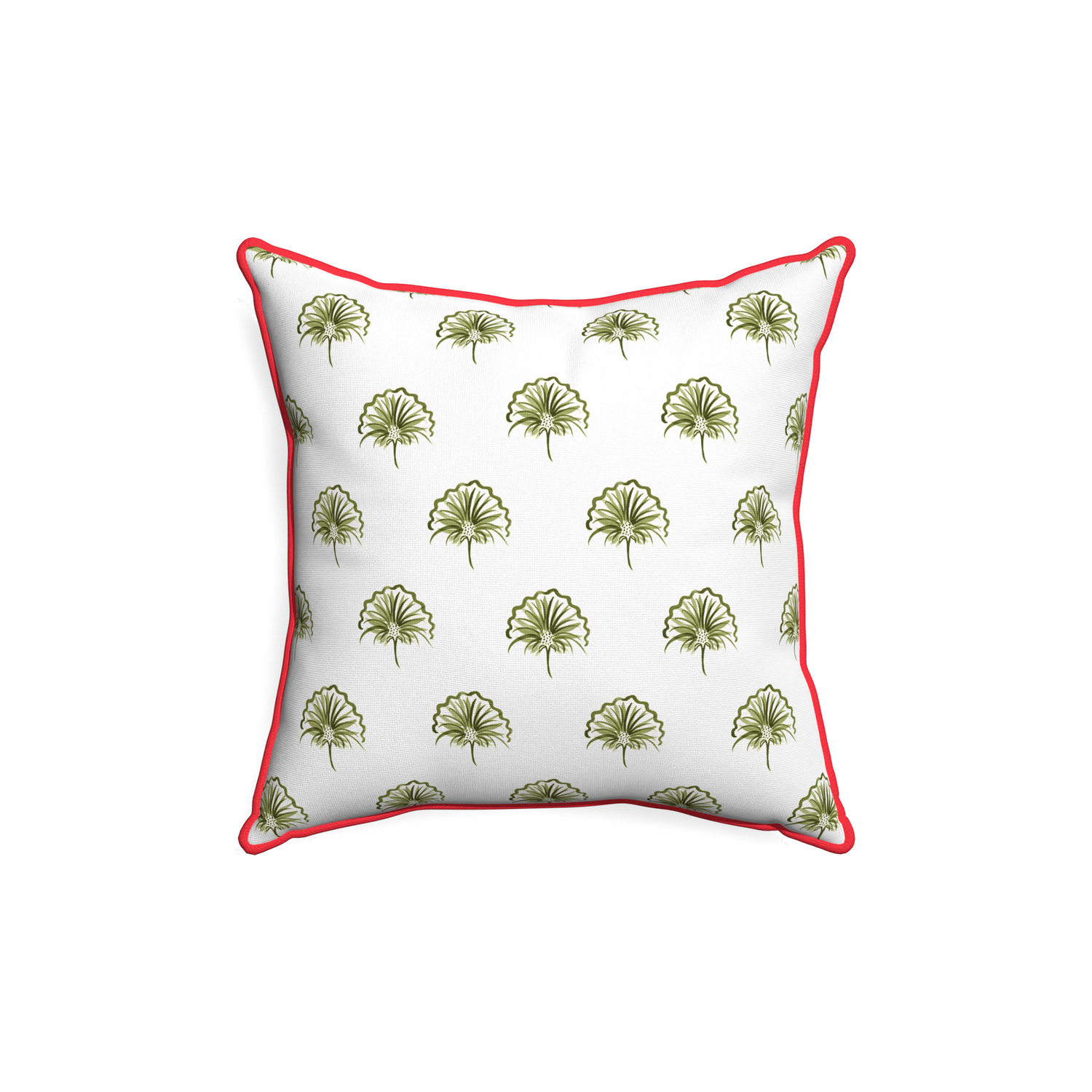 18-square penelope moss custom pillow with cherry piping on white background