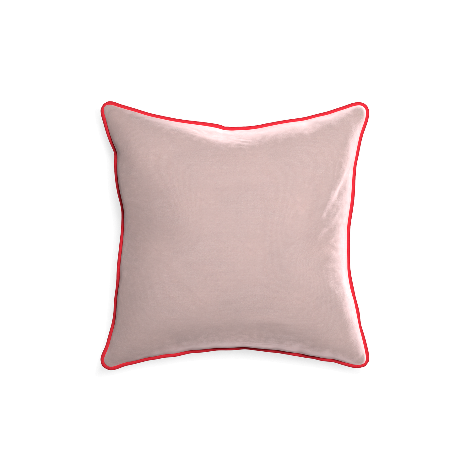 18-square rose velvet custom pillow with cherry piping on white background
