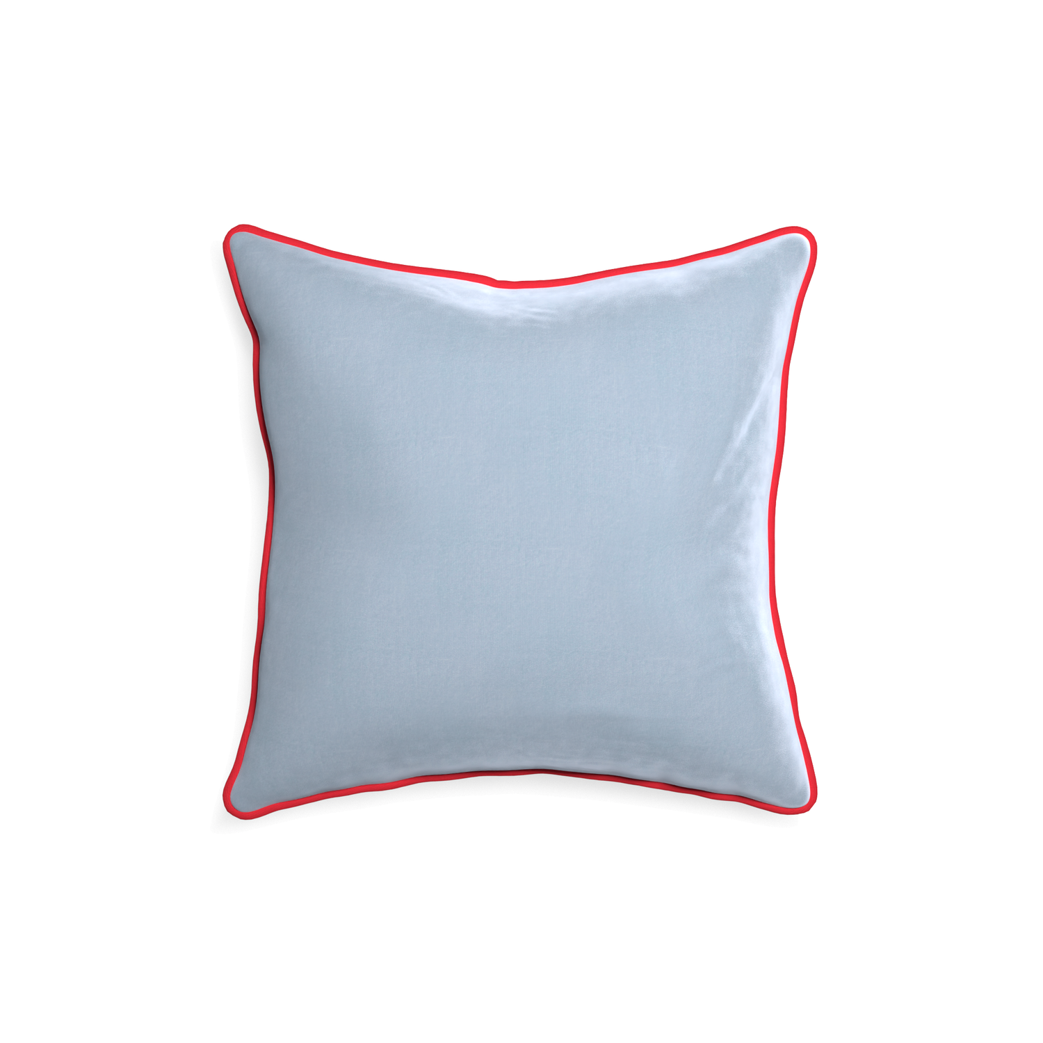 18-square sky velvet custom pillow with cherry piping on white background