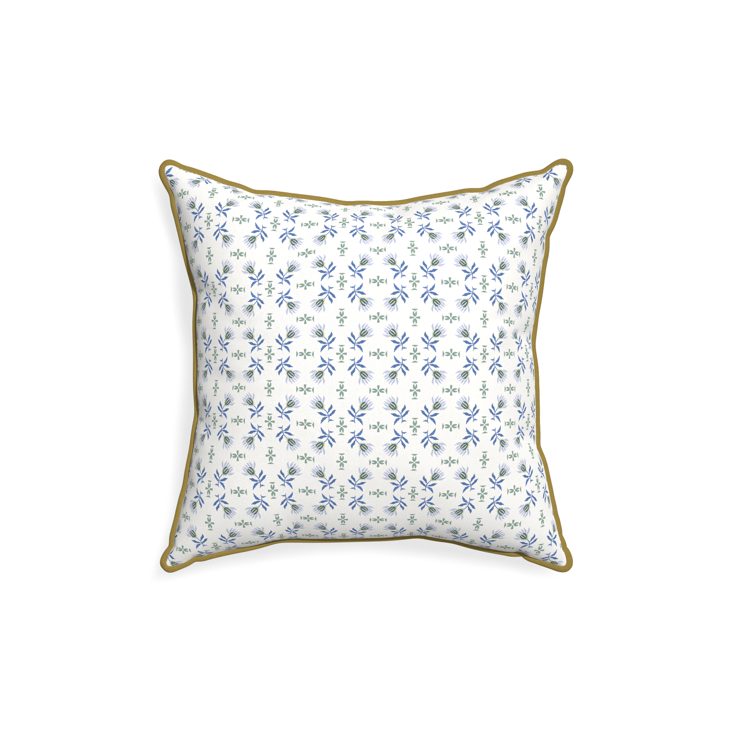 18-square lee custom blue & green floralpillow with c piping on white background