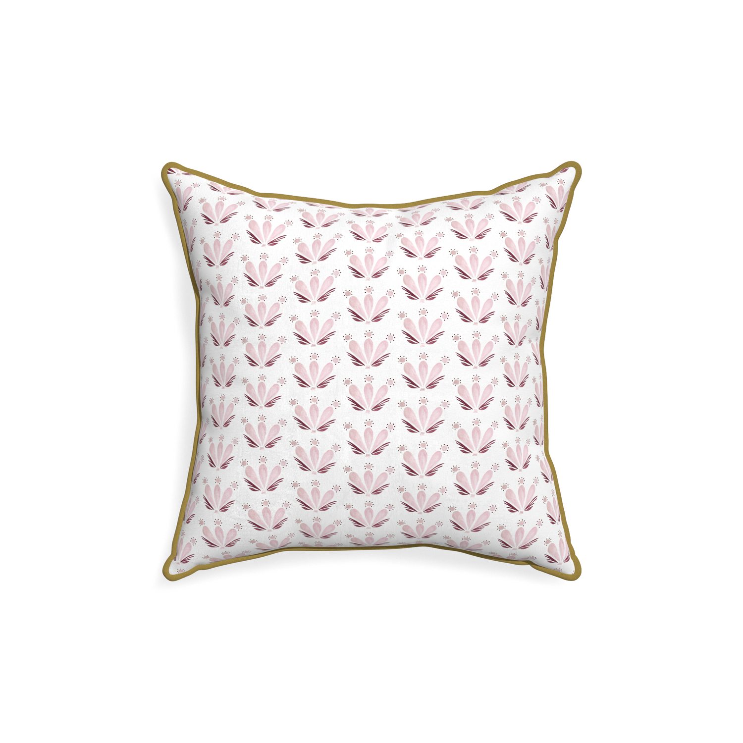 18-square serena pink custom pink & burgundy drop repeat floralpillow with c piping on white background