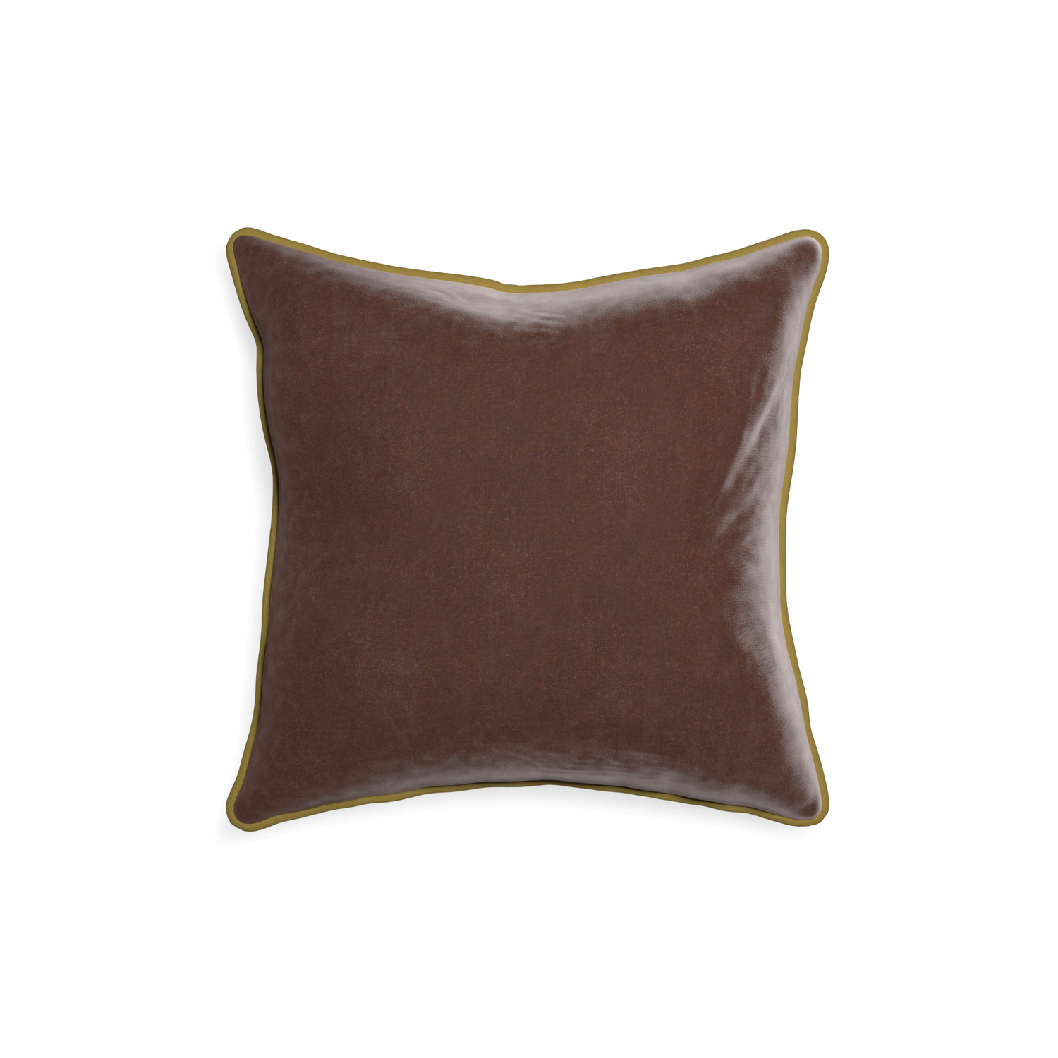 18-square walnut velvet custom brownpillow with c piping on white background