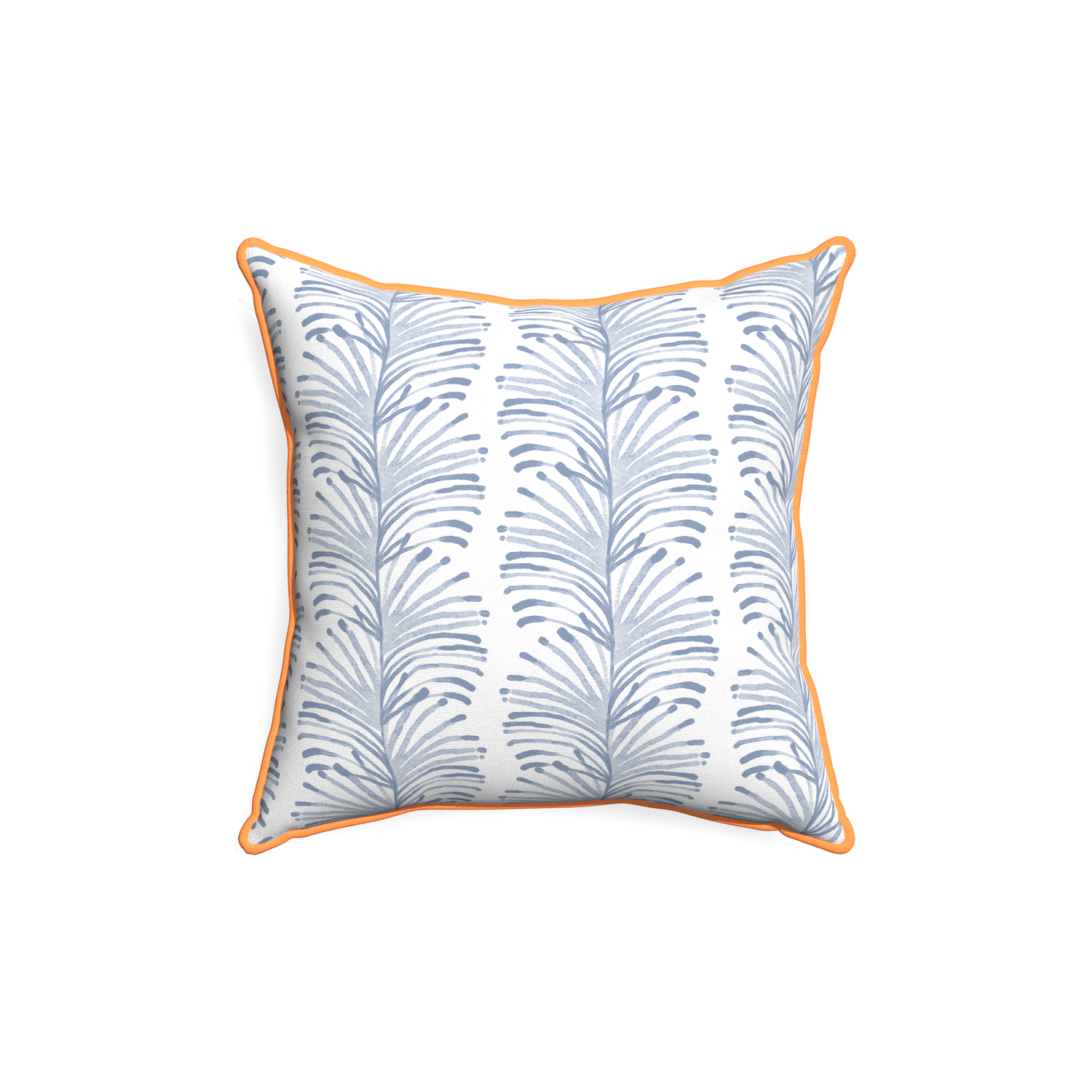 18-square emma sky custom pillow with clementine piping on white background