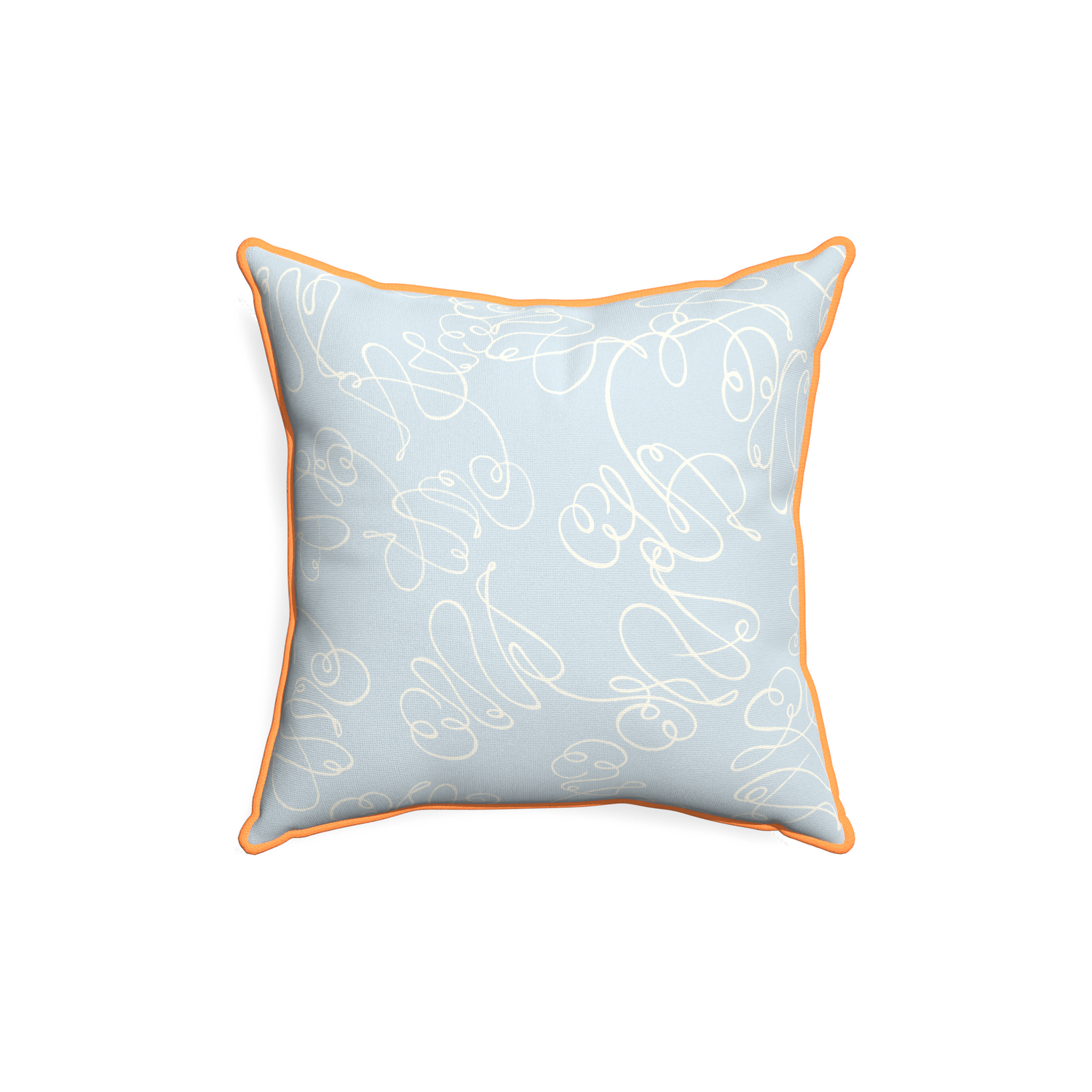 18-square mirabella custom pillow with clementine piping on white background