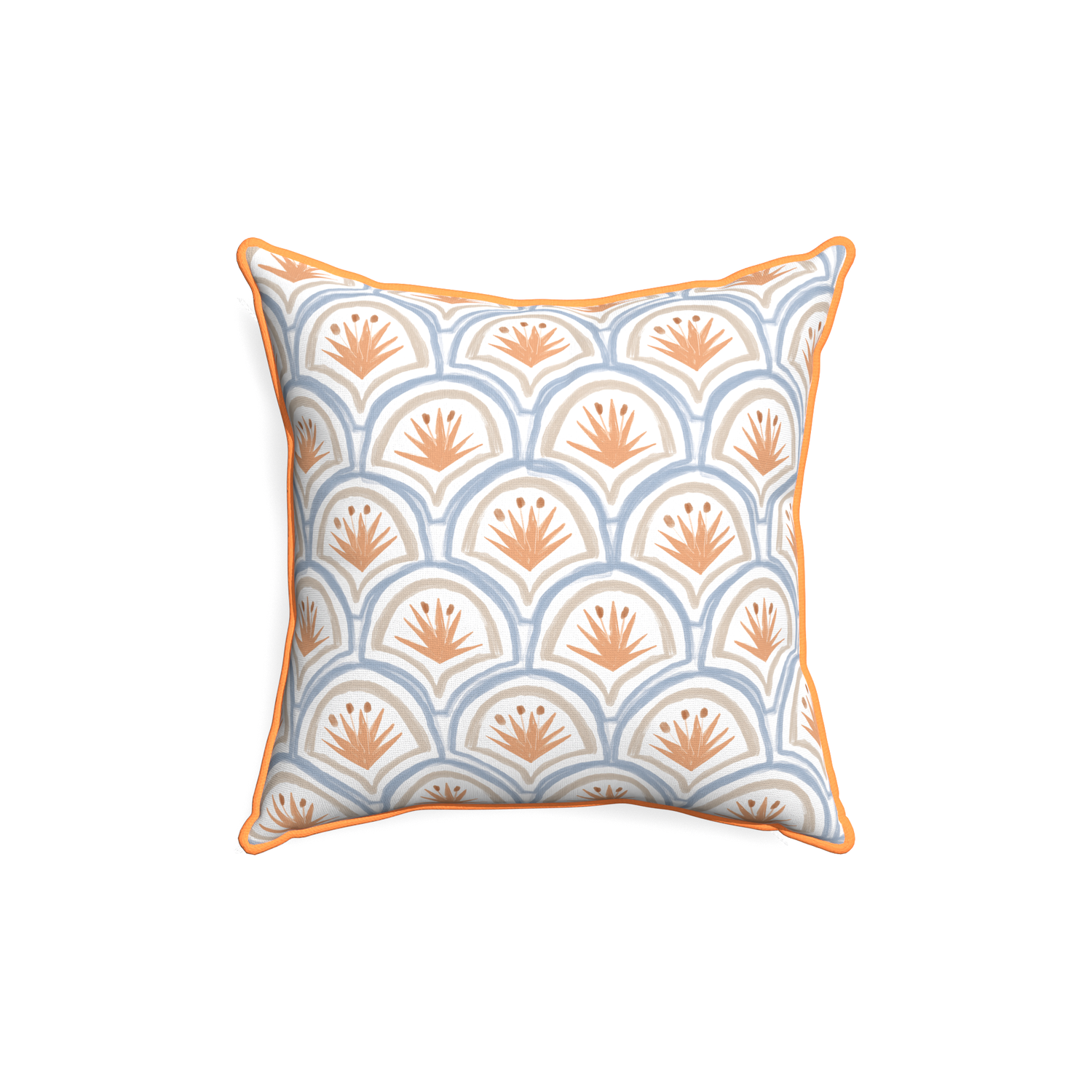 18-square thatcher apricot custom pillow with clementine piping on white background
