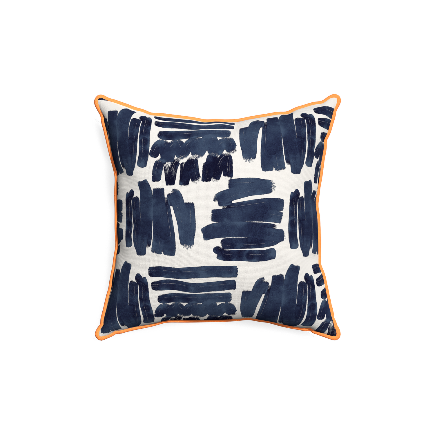 18-square warby custom pillow with clementine piping on white background