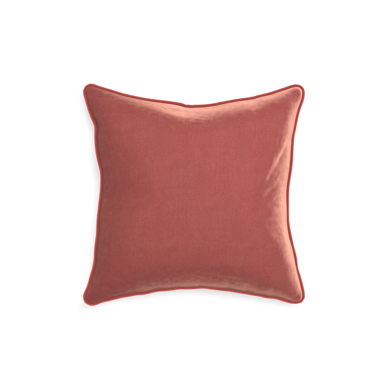 18-square cosmo velvet custom coralpillow with c piping on white background