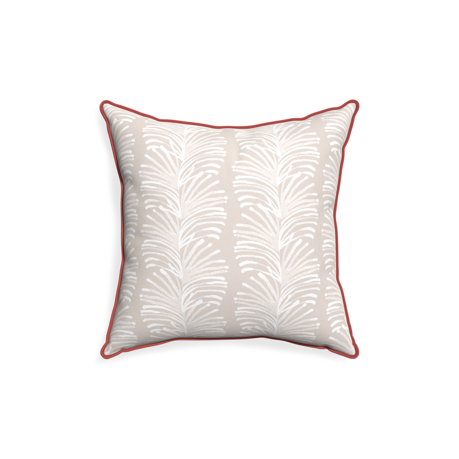 18-square emma sand custom pillow with c piping on white background