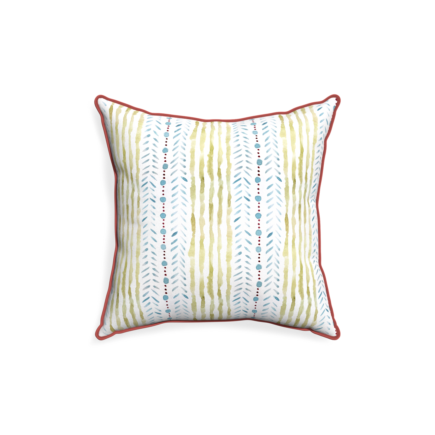 18-square julia custom blue & green stripedpillow with c piping on white background